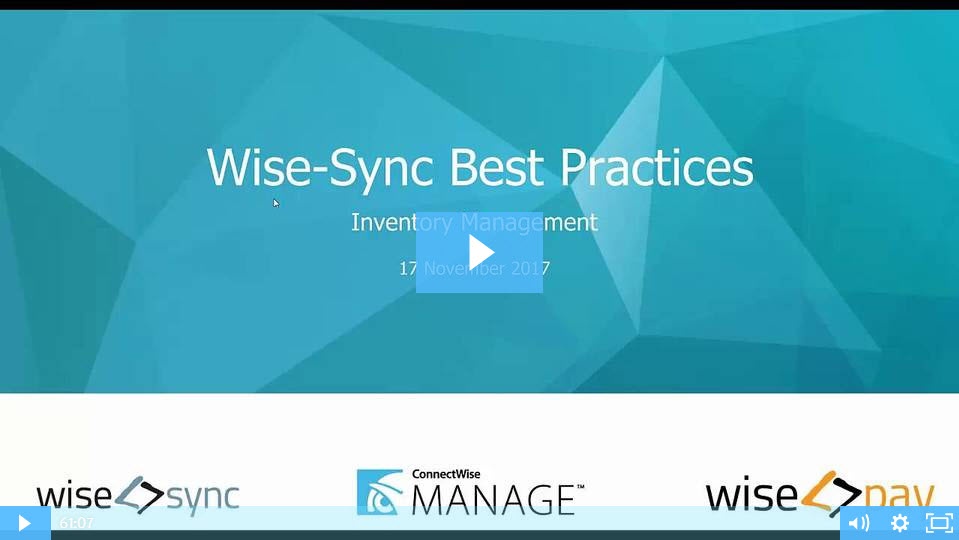 Wise-Sync Best Practices Webinar - Inventory Management 17 Nov 2017 - Recap